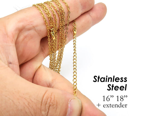 Stainless Steel Necklace with Extender, Silver Gold Stainless Steel Necklace for Women Men, 16 18 Inch Stainless Steel Chain Wholesale