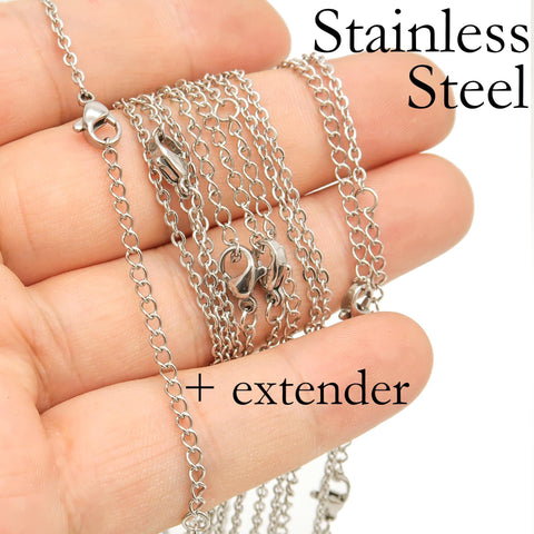 Stainless Steel Necklace with Extender, Silver Gold Stainless Steel Necklace for Women Men, 16 18 Inch Stainless Steel Chain Wholesale