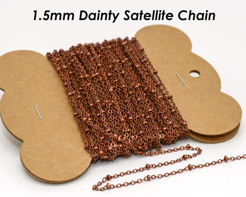 30 Feet - Copper Chain Bulk for Jewelry Making, Dark Copper Satellite Chain Bulk, Delicate Chain Bead Chain by the Foot Yard Spool Length