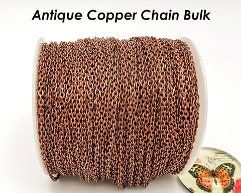 Antique Copper Chain for Jewelry Making, Cable Link Chain by the Foot Yard Spool Length, 2mm 3mm Bulk Chain Wholesale