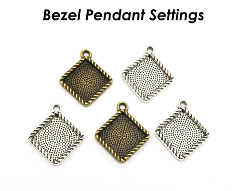 10x14mm 13x18mm Bezel Pendant Tray, Oval Bezel Setting for Cabochon Epoxy, Rope Edge Bezel Pendant Blanks For Jewelry Making