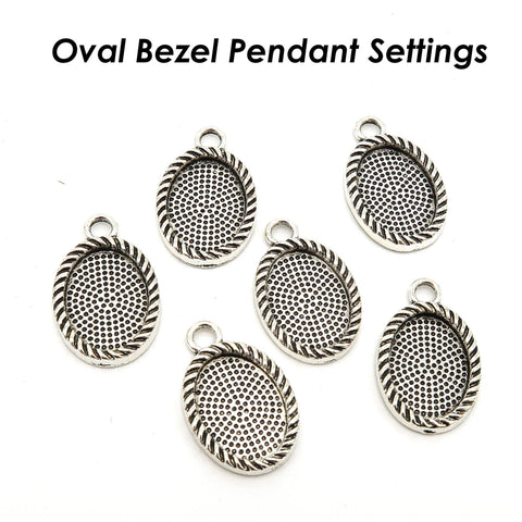 10x14mm 13x18mm Bezel Pendant Tray, Oval Bezel Setting for Cabochon Epoxy, Rope Edge Bezel Pendant Blanks For Jewelry Making