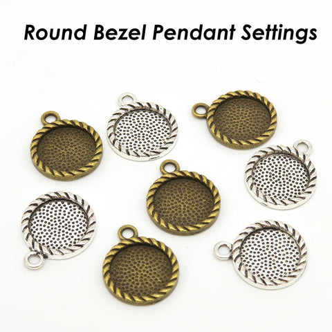 12mm 16mm 20mm Round Bezel Pendant Blanks, Pendant Setting for Jewelry Making, Round Pendant Tray Bezel Cup for Cabochon Resin Epoxy