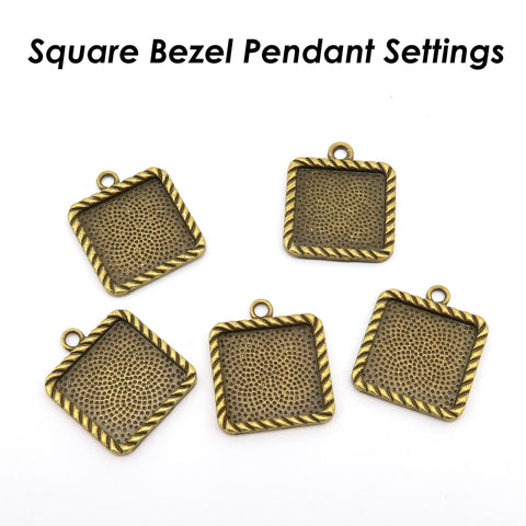 16mm 20mm Square Bezel Pendant Blank for Jewelry Making, Square Pendant Tray Cabochon Setting, Pendant Settings for Cabochon Resin Epoxy