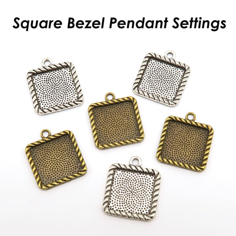 16mm 20mm Square Bezel Pendant Blank for Jewelry Making, Square Pendant Tray Cabochon Setting, Pendant Settings for Cabochon Resin Epoxy