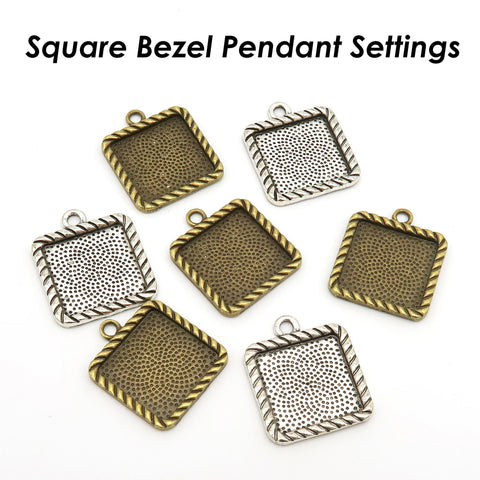 16mm 20mm Square Bezel Pendant Blank for Jewelry Making, Square Pendant Tray Cabochon Setting, Pendant Settings for Cabochon Resin Epoxy