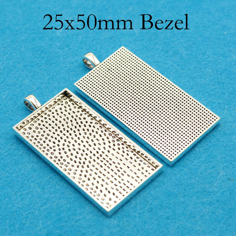 25x50mm Rectangle Pendant Tray, 1 x 2 Inch Bezel Pendant Setting for Glass Cabochon, Rectangle Pendant Blank for Jewelry Making