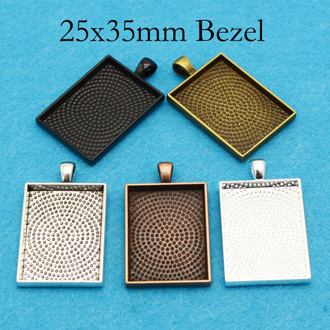 25x35mm Rectangle Pendant Tray, 25x35mm Bezel Pendant Setting for Cabochon or Epoxy, Rectangle Pendant Blanks for Jewelry Making