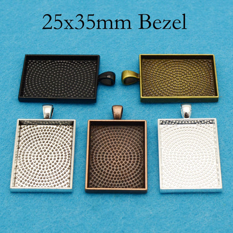 25x35mm Rectangle Pendant Tray, 25x35mm Bezel Pendant Setting for Cabochon or Epoxy, Rectangle Pendant Blanks for Jewelry Making