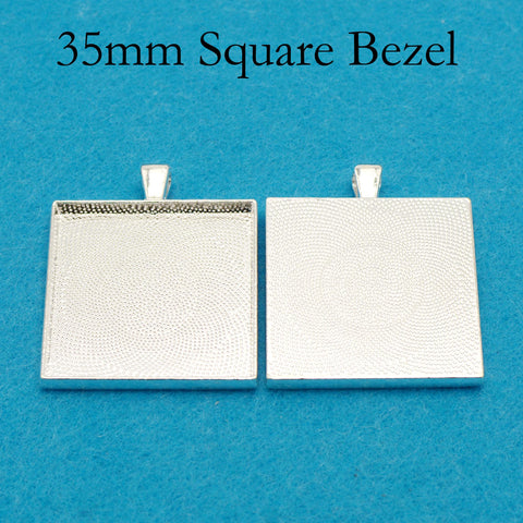 35mm Square Pendant Tray, 35mm Square Pendant Blank, 35mm Square Bezel Pendant Setting Cabochon Base for Custom Jewelry Making