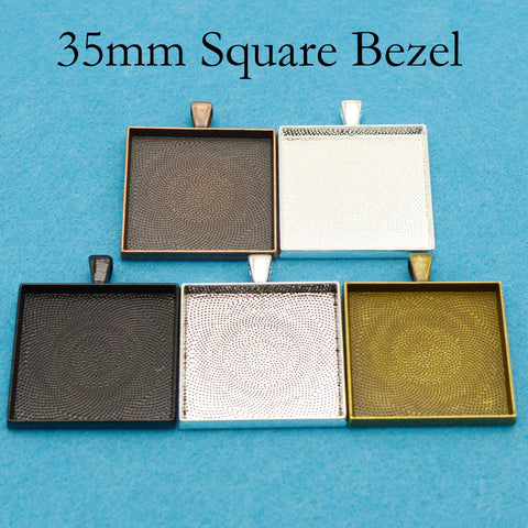 35mm Square Pendant Tray, 35mm Square Pendant Blank, 35mm Square Bezel Pendant Setting Cabochon Base for Custom Jewelry Making