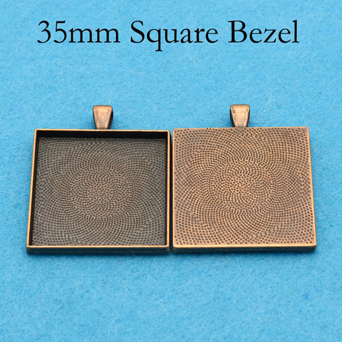 35mm Square Pendant Tray, 35mm Square Pendant Blank, 35mm Square Bezel Pendant Setting Cabochon Base for Custom Jewelry Making