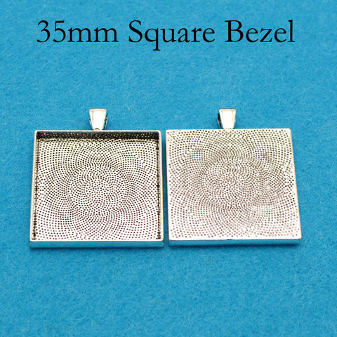 35mm Square Pendant Tray, 35mm Square Pendant Blank, 35mm Square Bezel Pendant Setting Cabochon Base for Custom Jewelry Making