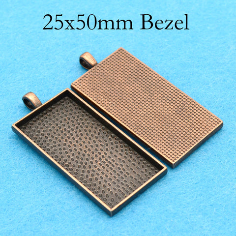 25x50mm Rectangle Pendant Tray, 1 x 2 Inch Bezel Pendant Setting for Glass Cabochon, Rectangle Pendant Blank for Jewelry Making