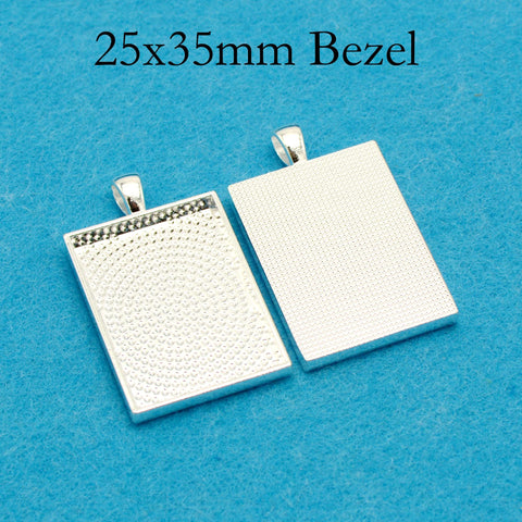 25x35mm Rectangle Pendant Tray, 25x35mm Bezel Pendant Setting for Cabochon or Epoxy, Rectangle Pendant Blanks for Jewelry Making