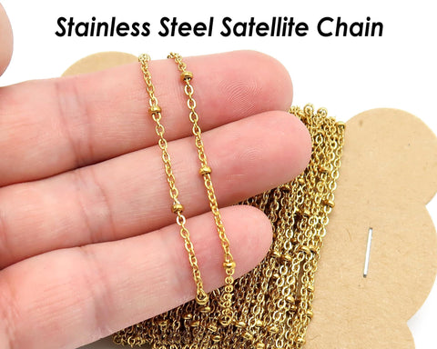 Beaded Chain Stainless Steel, Silver Gold Satellite Chain for Necklace Bracelet Making, Station Chain Bulk Wholesale Stainless Steel Chain