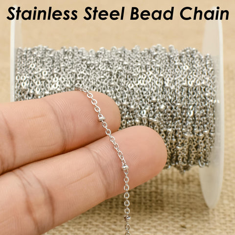Beaded Chain Stainless Steel, Silver Gold Satellite Chain for Necklace Bracelet Making, Station Chain Bulk Wholesale Stainless Steel Chain