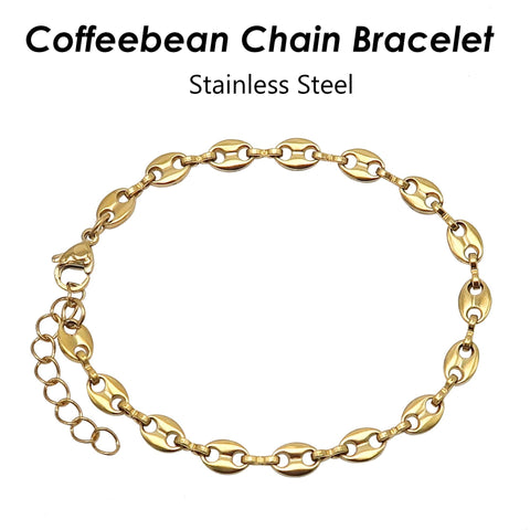 Coffeebean Chain Bracelet, Stainless Steel Bracelets for Men Women, Charm Bracelet ,Minimalist Bracelet Gold Silver, Coffee Bean Bracelet