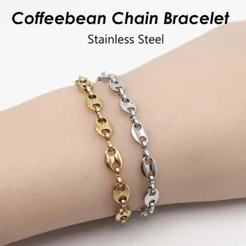 Coffeebean Chain Bracelet, Stainless Steel Bracelets for Men Women, Charm Bracelet ,Minimalist Bracelet Gold Silver, Coffee Bean Bracelet