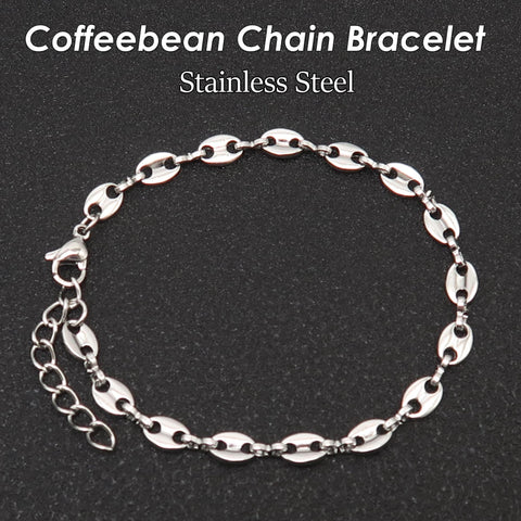 Coffeebean Chain Bracelet, Stainless Steel Bracelets for Men Women, Charm Bracelet ,Minimalist Bracelet Gold Silver, Coffee Bean Bracelet