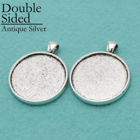 10 Pieces 30mm Double Sided Pendant Tray, Two Sides Pendant Bezel Blanks, Cabochon Base Setting