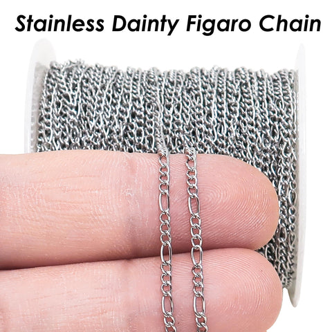 Dainty Figaro Chain Stainless Steel Figaro Link Chain Gold Silver, Dainty Chain Bulk Stainless Steel Chain for Jewelry Making