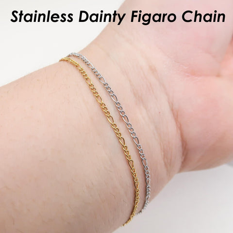 Dainty Figaro Chain Stainless Steel Figaro Link Chain Gold Silver, Dainty Chain Bulk Stainless Steel Chain for Jewelry Making