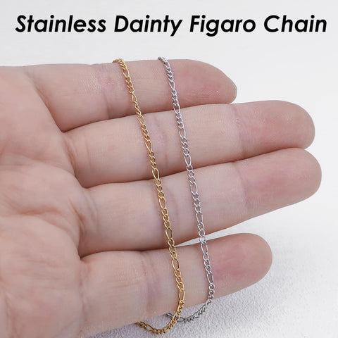 Dainty Figaro Chain Stainless Steel Figaro Link Chain Gold Silver, Dainty Chain Bulk Stainless Steel Chain for Jewelry Making