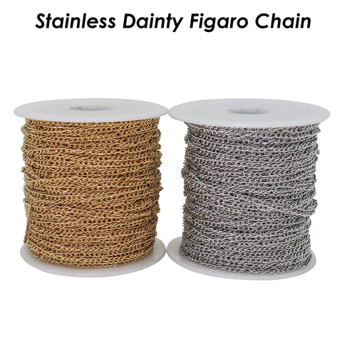 Dainty Figaro Chain Stainless Steel Figaro Link Chain Gold Silver, Dainty Chain Bulk Stainless Steel Chain for Jewelry Making