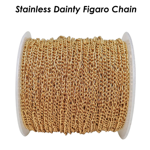 Dainty Figaro Chain Stainless Steel Figaro Link Chain Gold Silver, Dainty Chain Bulk Stainless Steel Chain for Jewelry Making
