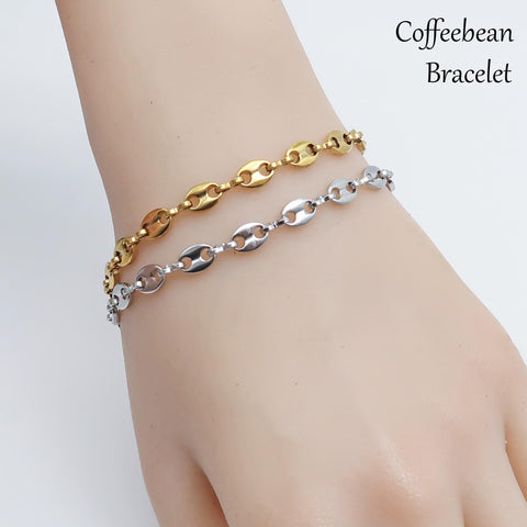 Coffeebean Chain Bracelet, Stainless Steel Bracelets for Men Women, Charm Bracelet ,Minimalist Bracelet Gold Silver, Coffee Bean Bracelet