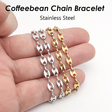Coffeebean Chain Bracelet, Stainless Steel Bracelets for Men Women, Charm Bracelet ,Minimalist Bracelet Gold Silver, Coffee Bean Bracelet