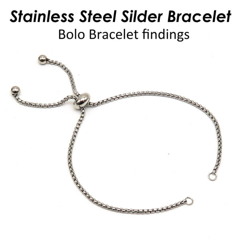 Silder Bracelet Blanks, Sliding Adjustable Bracelet, Stainless Steel Box Chain Bracelet with Slider Clasp, Bolo Bracelet for Jewelry Making