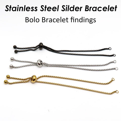 Silder Bracelet Blanks, Sliding Adjustable Bracelet, Stainless Steel Box Chain Bracelet with Slider Clasp, Bolo Bracelet for Jewelry Making