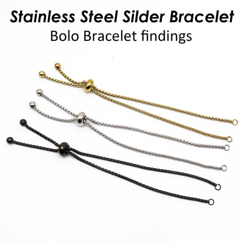 Silder Bracelet Blanks, Sliding Adjustable Bracelet, Stainless Steel Box Chain Bracelet with Slider Clasp, Bolo Bracelet for Jewelry Making