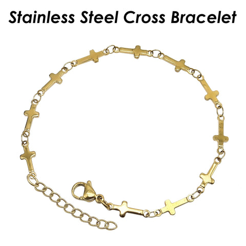 Cross Chain Bracelet, Stainless Steel Bracelets for Men Women, Minimalist Bracelet Gold Silver, Cross Bracelet Gift for Him, Gift for Her