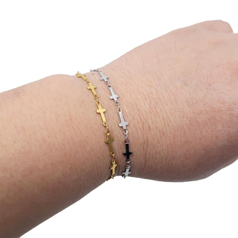Cross Chain Bracelet, Stainless Steel Bracelets for Men Women, Minimalist Bracelet Gold Silver, Cross Bracelet Gift for Him, Gift for Her