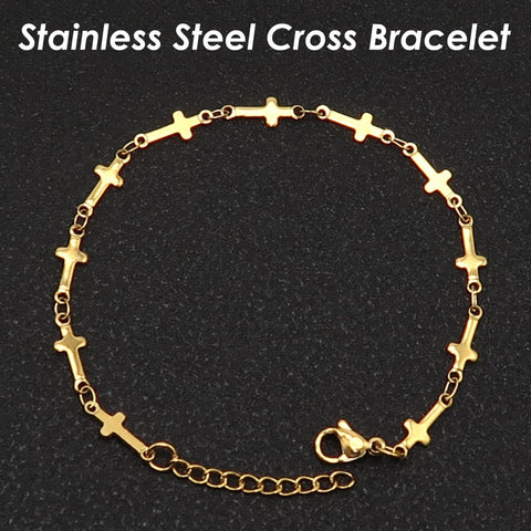 Cross Chain Bracelet, Stainless Steel Bracelets for Men Women, Minimalist Bracelet Gold Silver, Cross Bracelet Gift for Him, Gift for Her