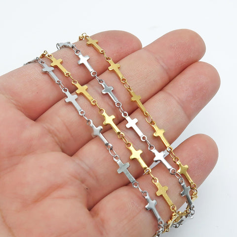 Cross Chain Bracelet, Stainless Steel Bracelets for Men Women, Minimalist Bracelet Gold Silver, Cross Bracelet Gift for Him, Gift for Her