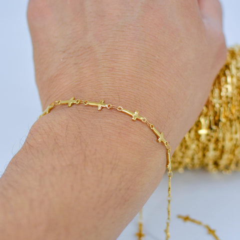 Cross Chain Bracelet, Stainless Steel Bracelets for Men Women, Minimalist Bracelet Gold Silver, Cross Bracelet Gift for Him, Gift for Her