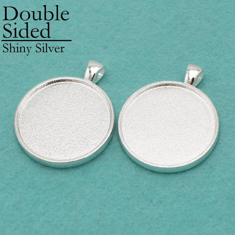 10 Pieces 30mm Double Sided Pendant Tray, Two Sides Pendant Bezel Blanks, Cabochon Base Setting