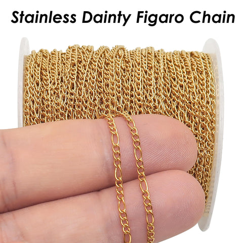 Dainty Figaro Chain Stainless Steel Figaro Link Chain Gold Silver, Dainty Chain Bulk Stainless Steel Chain for Jewelry Making