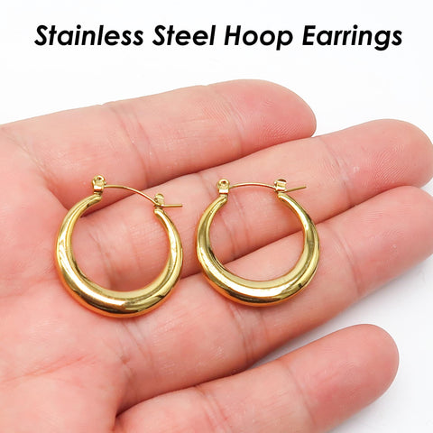 Stainless Steel Earring Hoops Gold Silver, Chunky Hoop Earrings for Women, Gold Hoop Earring Gift for Her, Jewelry Craft Supplies