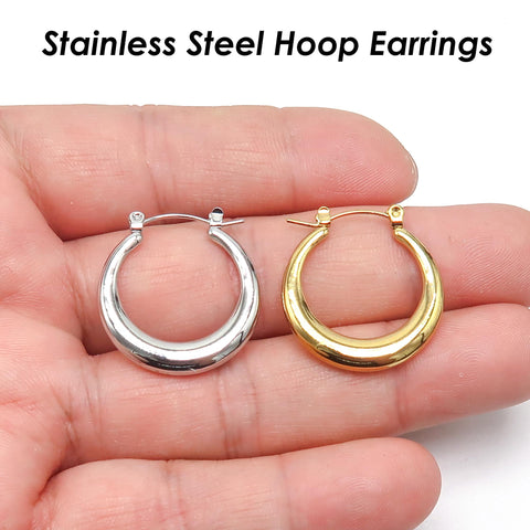 Stainless Steel Earring Hoops Gold Silver, Chunky Hoop Earrings for Women, Gold Hoop Earring Gift for Her, Jewelry Craft Supplies