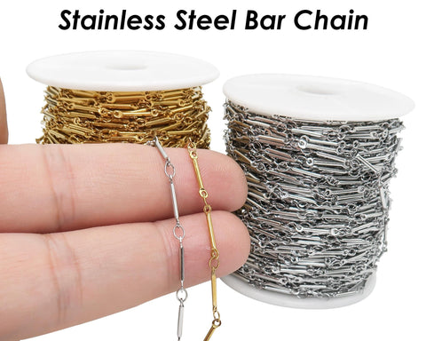 Dainty Bar Chain Stainless Steel Chain Bulk by Foot Lenght Roll, Bar Link Chain Gold Silver, Delicate Chain for Jewelry Making
