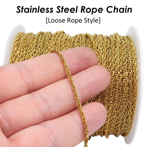 10 Feet Loose Rope Chain Stainless Steel Rope Chain for Necklace or Bracelets, Bulk Stainless Steel for Jewelry Making
