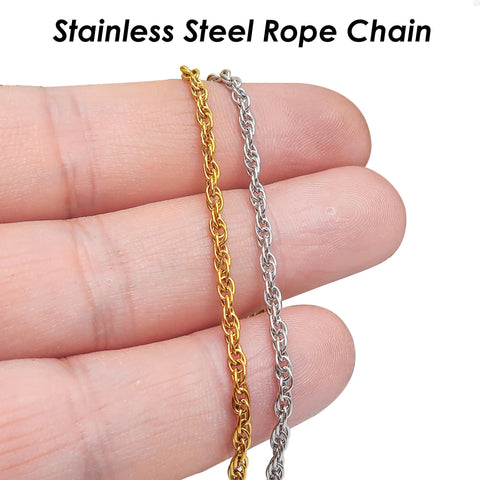 10 Feet Loose Rope Chain Stainless Steel Rope Chain for Necklace or Bracelets, Bulk Stainless Steel for Jewelry Making