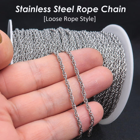10 Feet Loose Rope Chain Stainless Steel Rope Chain for Necklace or Bracelets, Bulk Stainless Steel for Jewelry Making