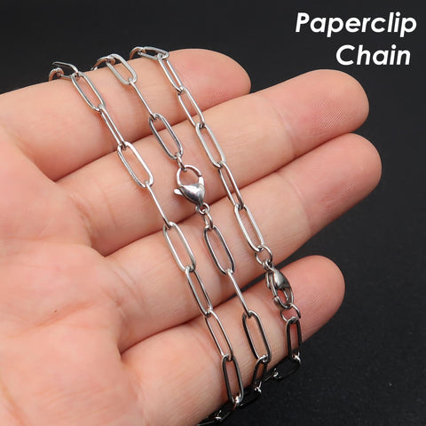 PaperClip Necklace Stainless Steel Paper Clip Chain Gold Silver Tone, Rectangle Link Paper Clip Necklace for Women or Men
