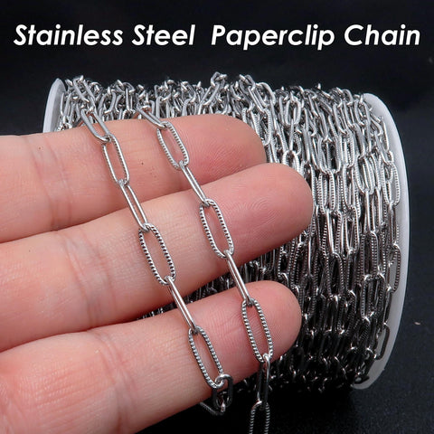 Pattern Paperclip Chain Stainless Steel Paperclip Chain Gold Silver for Necklace Bracelet, Bulk Paper Clip Chain by the Yard Foot Meter Roll
